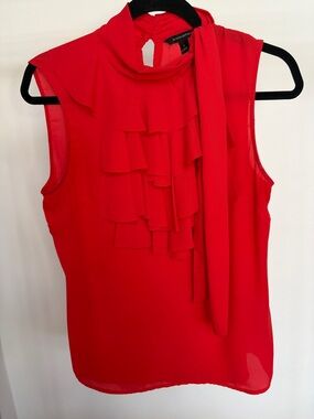 Banana Republic Red Sleeveless Ruffle Tie-Neck Blouse